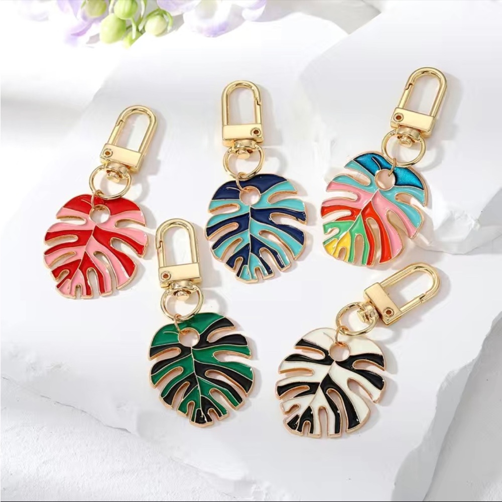 Tropical Monstera Keychain Gold- Variety of Colors
